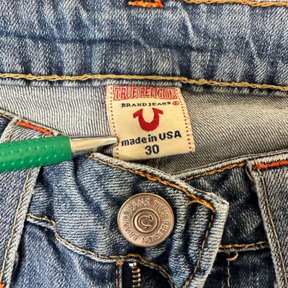 True Religion Women's Size 30 Blue Denim Stretch Slim Flare Jeans USA Made - Picture 4 of 16